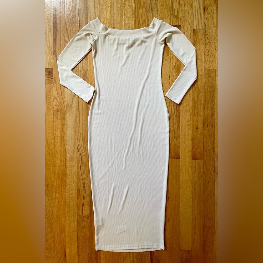 SHEIN Ivory Ribbed Bodycon Dress